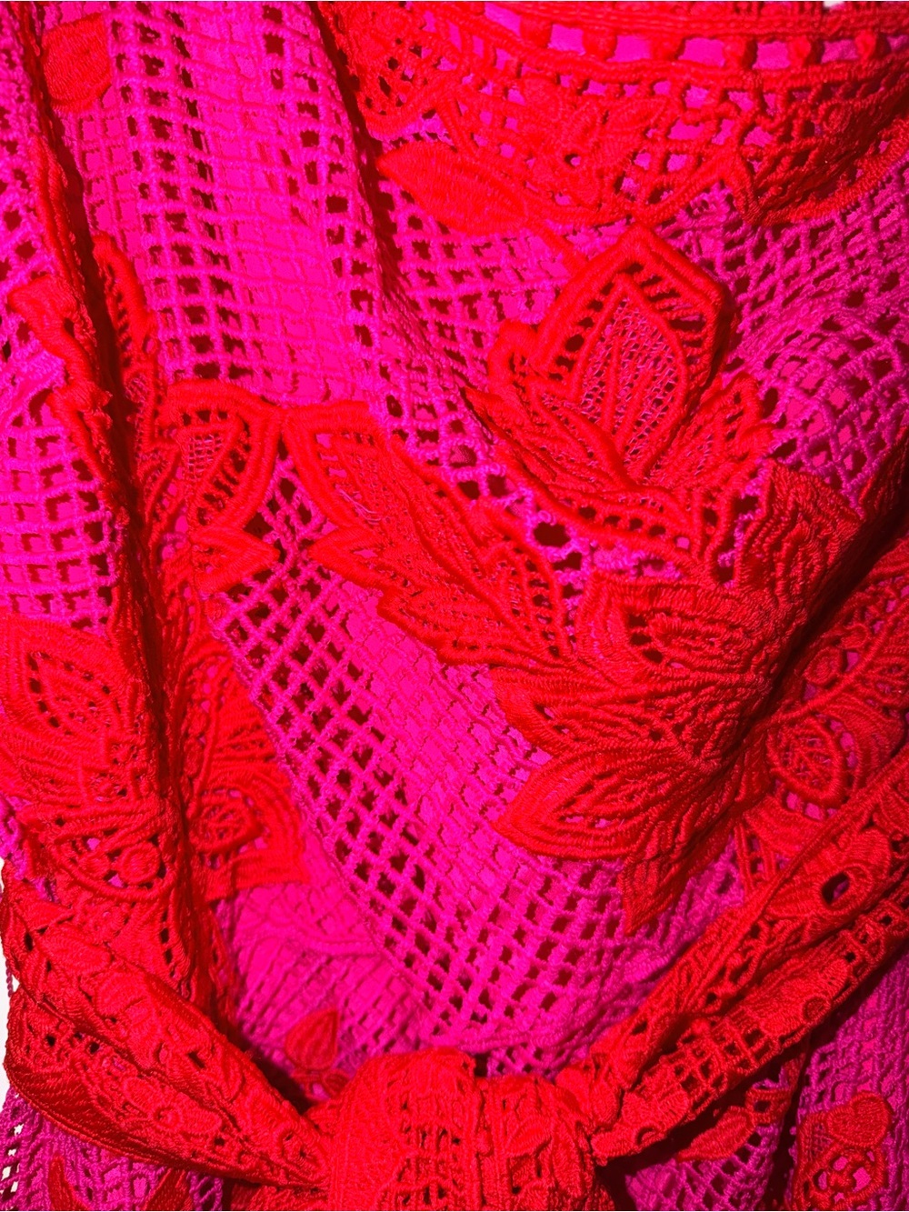 FARM Rio Guipuire Lace One-Shoulder
Maxi Dress Red and Fushia - Picture 8 of 11
